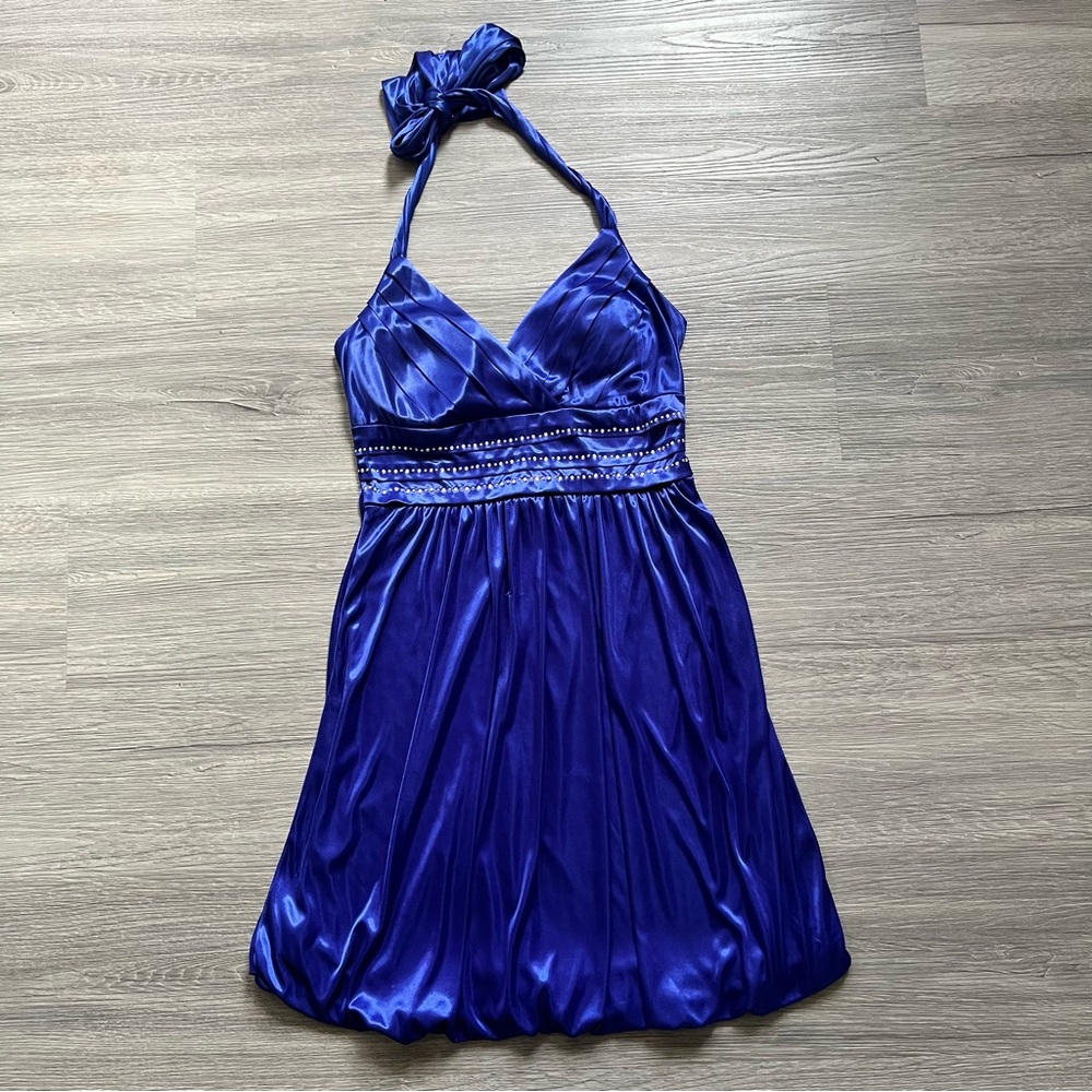 Trixxi Royal Blue Rhinestone Halter Formal Dress